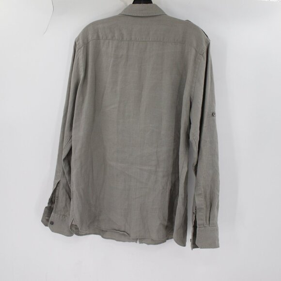 Tom Ford Shirt Mens 16.5 Linen safari military Button Up Long Roll Tab Sleeve - Picture 7 of 16